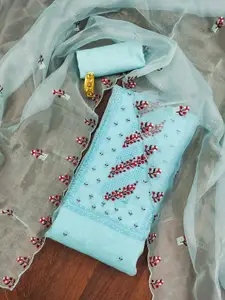 Ishin Floral Embroidered Sequinned Organza Unstitched Dress Material