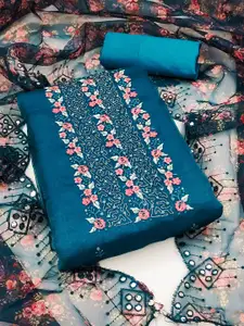 Ishin Floral Embroidered Thread Work & Sequinned Organza Unstitched Dress Material