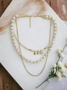 VIVAZS Gold-Plated Beaded Layered Necklace