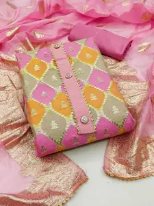 Ishin Floral Woven Design Zari Organza Unstitched Dress Material