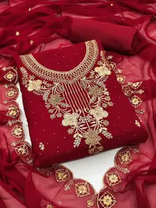 Ishin Ethnic Motifs Embroidered Sequinned Silk Georgette Unstitched Dress Material