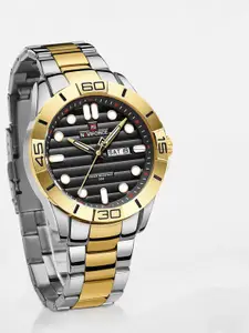 Naviforce Men Brass Dial & Stainless Steel Straps Analogue Watch NF9198 GB