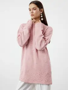 Trendyol Women Embroidered Longline Pullover with Embellished Detail