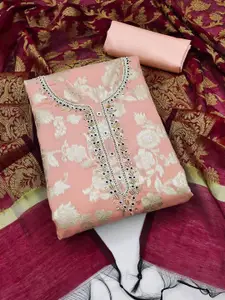 Ishin Floral Woven Design Beads and Stones Unstitched Dress Material