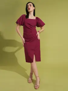 Globus Puff Sleeve Sheath Midi Dress