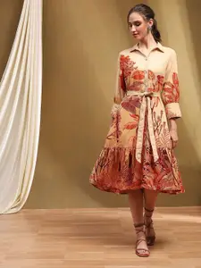 Biba Floral Print Shirt Dress SCARLET ACCENT2776_Beige-Beige