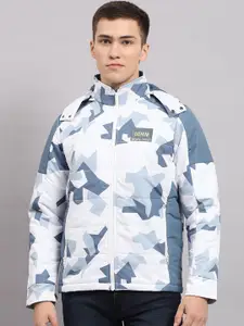 Monte Carlo Men Geometric Printed Hooded Puffer Jacket