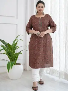 Nayo Plus Size Ethnic Motifs Printed Round Neck Straight Kurta