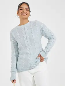 Styli Women Cable Knit  Long Length Regular Fit Jumper