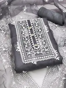 Ishin Floral Embroidered Organza Unstitched Dress Material