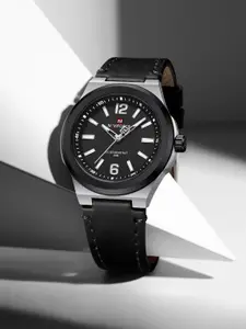 Naviforce Men Brass Dial & Leather Straps Analogue Watch NF9233 SBB