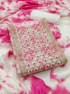 Ishin Floral Embroidered Zari Work Pure Cotton Unstitched Dress Material