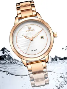 Naviforce Women Brass Embellished Dial & Stainless Steel Straps Analogue Watch NF5008 RGW