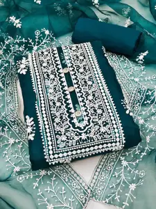 Ishin Floral Embroidered Organza Unstitched Dress Material