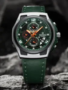 Naviforce Men Brass Dial & Leather Straps Analogue Chronograph Watch NF8051L SGNGN