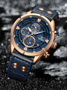 Naviforce Men Brass Patterned Dial & Leather Straps Analogue Chronograph Watch NF8045 RGBEBE