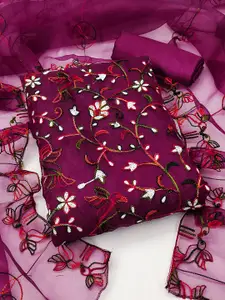 Ishin Floral Embroidered Zari Work Organza Unstitched Dress Material