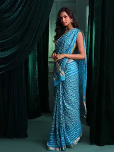 Indethnic Zari Woven Bandhani Saree
