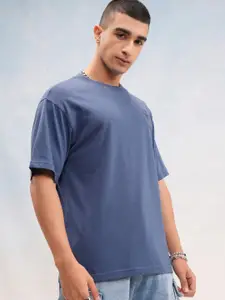 HIGHLANDER Men Brand Logo Printed Round Neck Cotton Oversized T-shirt