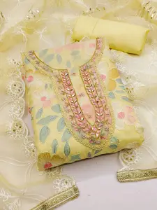 Ishin Floral Embroidered Beads and Stones Organza Unstitched Dress Material