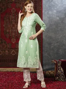 Anni Designer Floral Embroidered Chikankari Straight Kurta