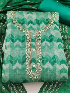 Ishin Geometric Printed Beads and Stones Unstitched Dress Material