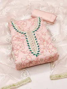 KIMISHA Floral Printed Beads and Stones Unstitched Dress Material