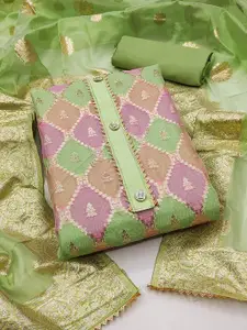 Ishin Floral Woven Design Organza Unstitched Dress Material