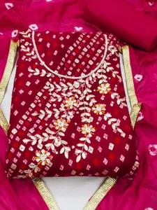 Ishin Bandhani Printed Beads and Stones Pure Cotton Unstitched Dress Material