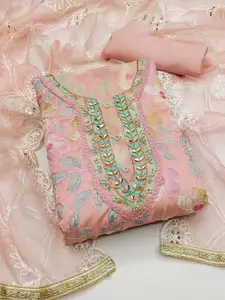 Ishin Floral Embroidered Beads and Stones Organza Unstitched Dress Material