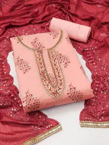 Ishin Floral Embroidered Beads and StonesUnstitched Dress Material