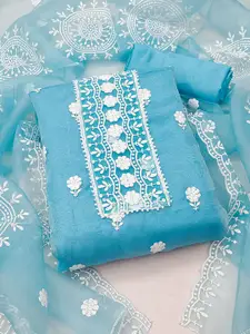 Ishin Floral Embroidered Thread Work Organza Unstitched Dress Material