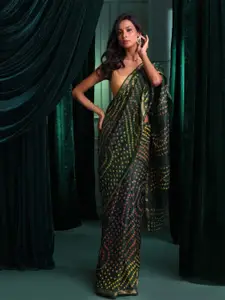 Indethnic Bandhani Zari Poly Crepe Bandhani Saree