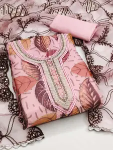 KIMISHA Floral Printed Sequinned Organza Unstitched Dress Material