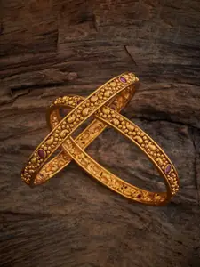 Kushal's Fashion Jewellery Set Of 2 Gold-Plated Antique Bangle