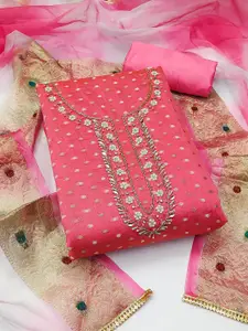 Ishin Floral Embroidered Beads & Stones Unstitched Dress Material