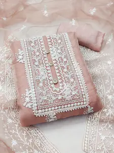 Ishin Floral Embroidered Organza Unstitched Dress Material