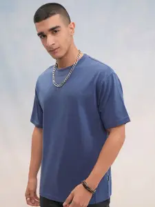 HIGHLANDER Men Brand Logo Printed Round Neck Cotton Oversized T-shirt