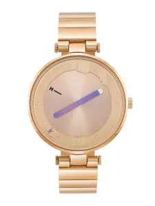 Fastrack Women Brass Embellished Dial & Stainless Steel Bracelet Style Straps Analogue Watch 6305WM01