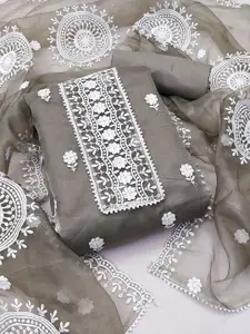 Ishin Floral Embroidered Organza Unstitched Dress Material