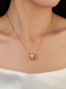 SALTY Baguette Crystal Wheel Stainless Steel Pendant With Chain