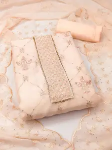 Ishin Floral Embroidered Sequinned Silk Georgette Unstitched Dress Material