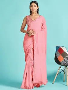 KALINI Poly Chiffon Ethnic Embellished Party Wear Saree with Matching Blouse