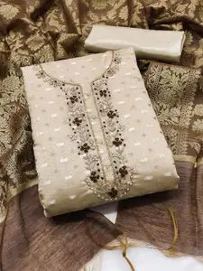 Ishin Floral Embroidered Beads and Stones Unstitched Dress Material