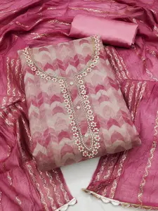 Ishin Floral Printed Beads and Stones Unstitched Dress Material