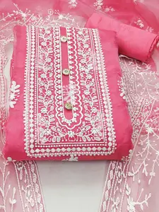 Ishin Ethnic Motifs Embroidered Thread Work Organza Unstitched Dress Material