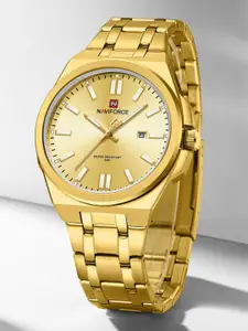 Naviforce Men Brass Dial & Stainless Steel Straps Analogue Watch NF9226 GGG