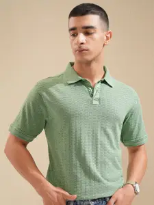 HIGHLANDER Men Knitted Textured Polo Collar Tshirt