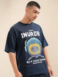 HIGHLANDER Men Graphic Printed Round Neck Cotton Oversized T-Shirt