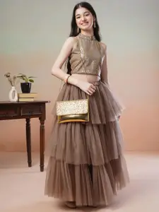 Inddus Girls Embellished Sequinned Ready to Wear Lehenga &